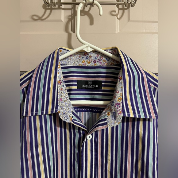 BUGATCHI UOMO Men's Long Sleeve Classic Fit Striped Designer Shirt Size XL - Picture 2 of 10